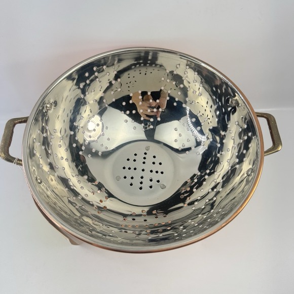 New Vintage ODI Colander Copper Brass Nickel Footed Pedestal 9" Strainer Decor - Picture 2 of 11